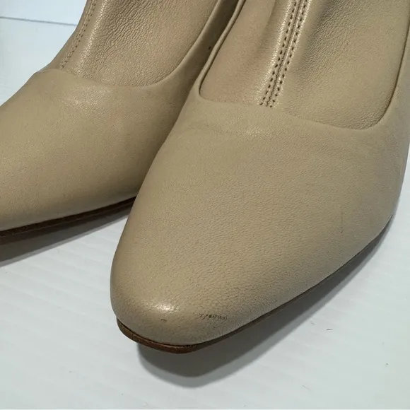 LOQ Vero Cream Leather Wooden Heel Ankle Boots Size 40