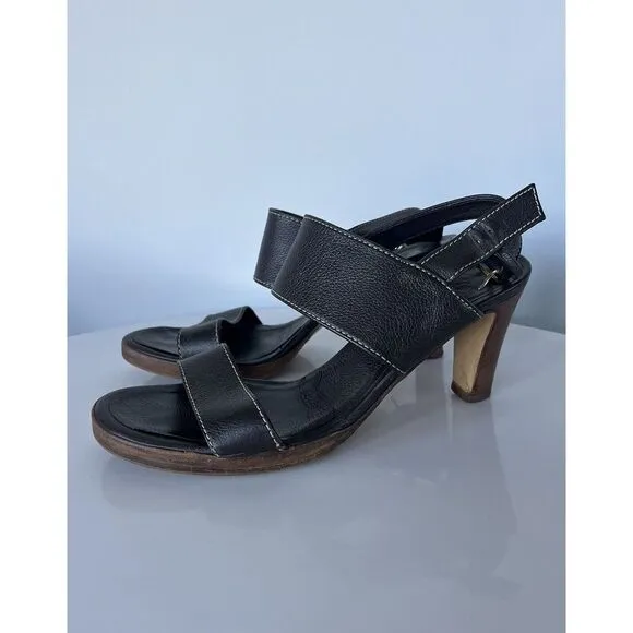 Loro Paina Brown Leather Wooden Heels Size 40 Made In Italy