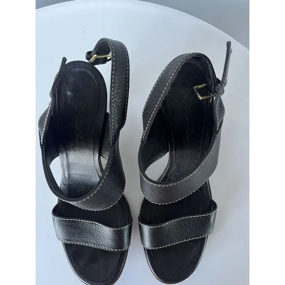 Loro Paina Brown Leather Wooden Heels Size 40 Made In Italy
