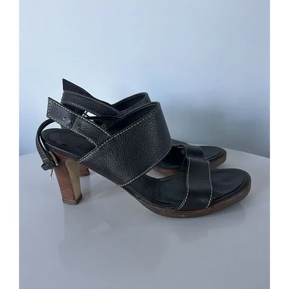 Loro Paina Brown Leather Wooden Heels Size 40 Made In Italy