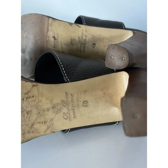 Loro Paina Brown Leather Wooden Heels Size 40 Made In Italy
