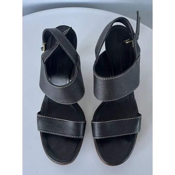 Loro Paina Brown Leather Wooden Heels Size 40 Made In Italy