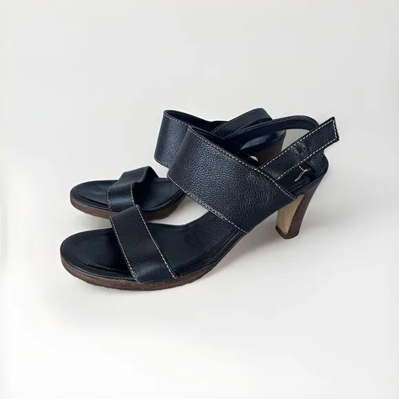 Loro Paina Brown Leather Wooden Heels Size 40 Made In Italy