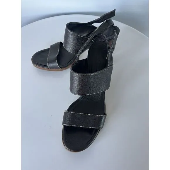 Loro Paina Brown Leather Wooden Heels Size 40 Made In Italy