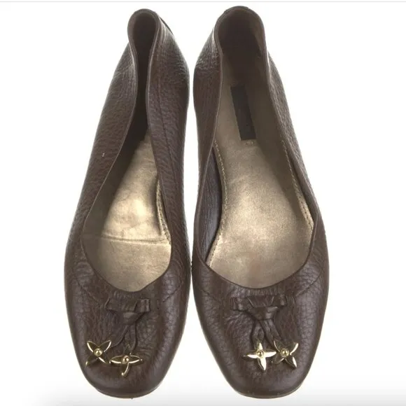 Louis Vuitton Brown Leather Ballet Flats Size 38.5 US Size 8