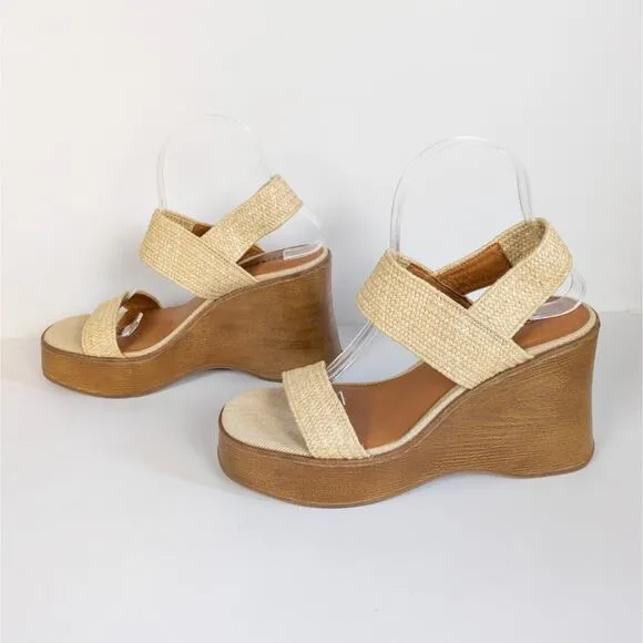 LUCKY BRAND Beige Delukah Platform Wedge Sandals Slingback Chunky Women's 8