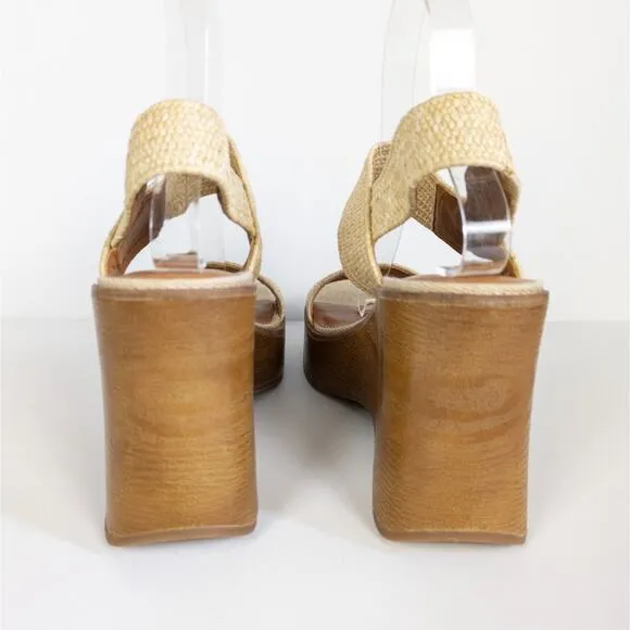 LUCKY BRAND Beige Delukah Platform Wedge Sandals Slingback Chunky Women's 8