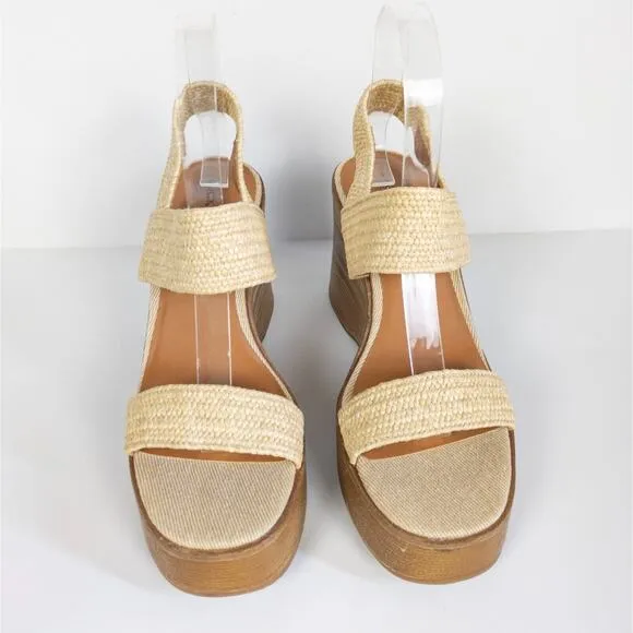 LUCKY BRAND Beige Delukah Platform Wedge Sandals Slingback Chunky Women's 8