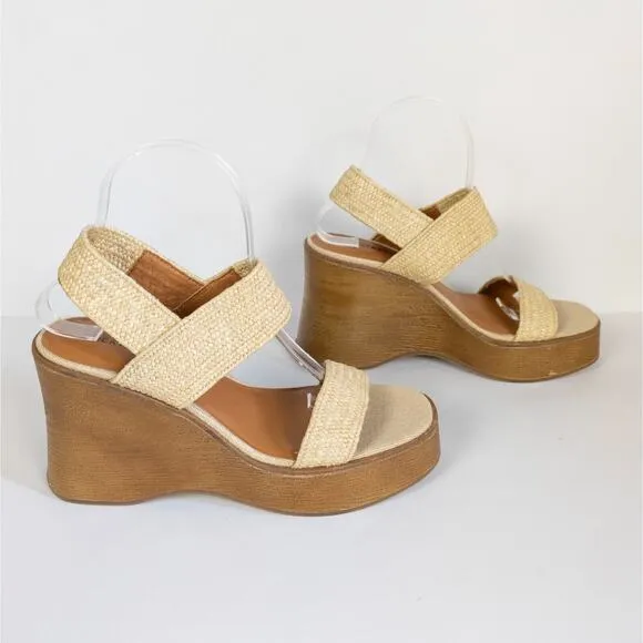 LUCKY BRAND Beige Delukah Platform Wedge Sandals Slingback Chunky Women's 8