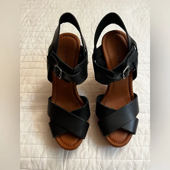 Lucky Brand Black Block Heeled Sandals nwob