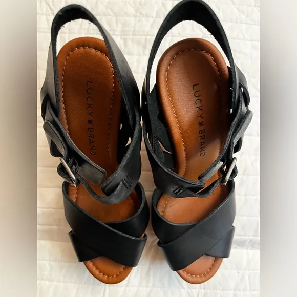 Lucky Brand Black Block Heeled Sandals nwob