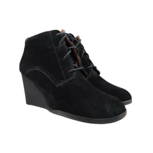 Lucky Brand Shoes Womens 8 Wedge Booties Fashion Chukka Lace Up Leather Black