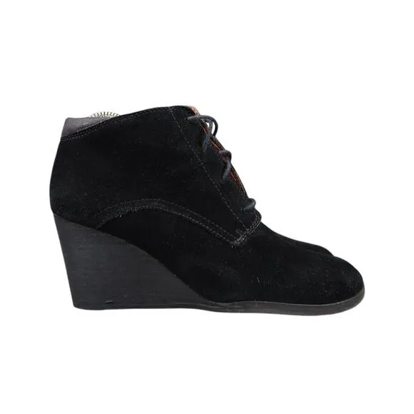 Lucky Brand Shoes Womens 8 Wedge Booties Fashion Chukka Lace Up Leather Black