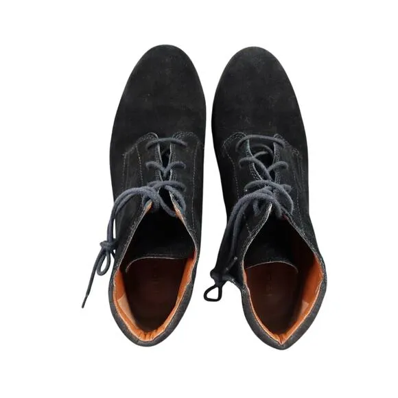 Lucky Brand Shoes Womens 8 Wedge Booties Fashion Chukka Lace Up Leather Black