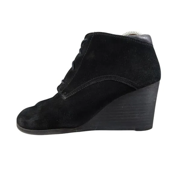 Lucky Brand Shoes Womens 8 Wedge Booties Fashion Chukka Lace Up Leather Black