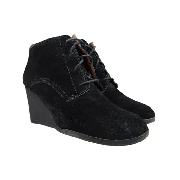 Lucky Brand Shoes Womens 8 Wedge Booties Fashion Chukka Lace Up Leather Black
