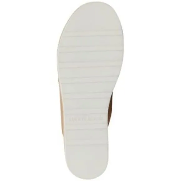 LUCKY BRAND Womens Beige Tri-Tone 1-1/2&quot; Platform Wide Vebony Wedge Sandals 9 M