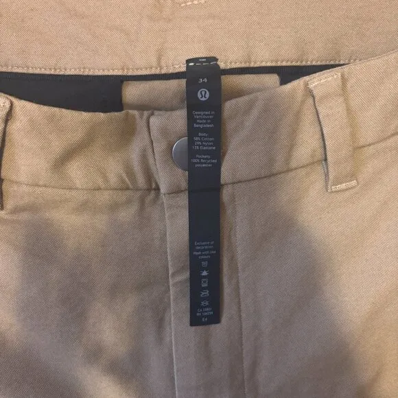 Lululemon ABC Slim-Fit 5 Pocket Pants Mens 34x32 Tan Brown Utilitech GREAT COND