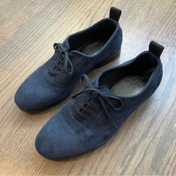 M. Gemi The Cravatta Oxford Navy Blue Suede Oxford Leather Shoes EU 35