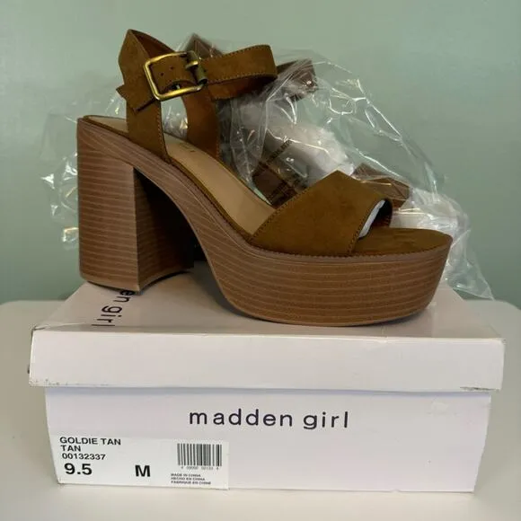 Madden Girl Women's Grandview Block Heel Platform Sandals Tan Size 9.5 NIB