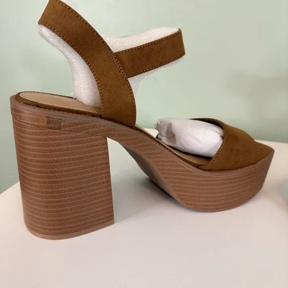 Madden Girl Women's Grandview Block Heel Platform Sandals Tan Size 9.5 NIB