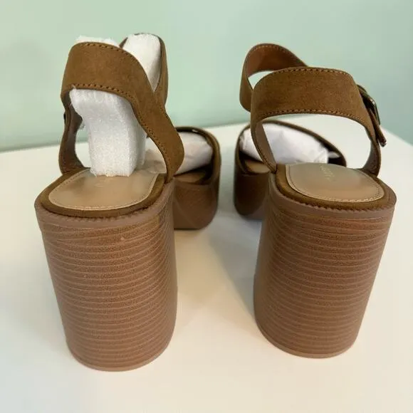 Madden Girl Women's Grandview Block Heel Platform Sandals Tan Size 9.5 NIB