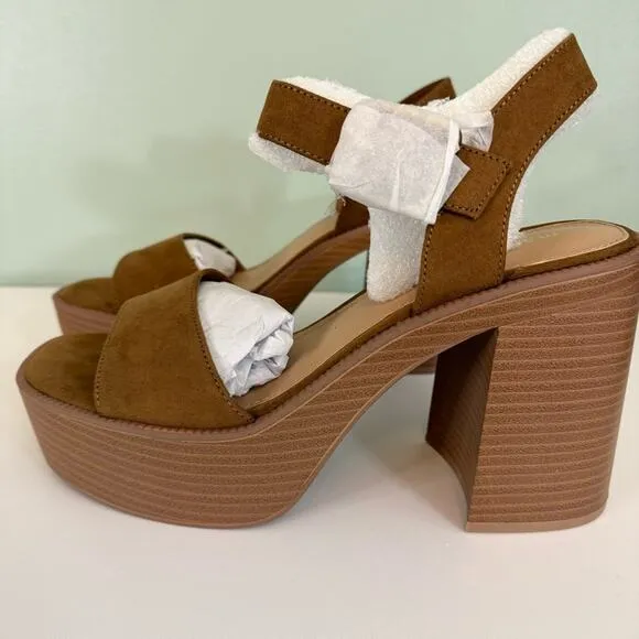 Madden Girl Women's Grandview Block Heel Platform Sandals Tan Size 9.5 NIB