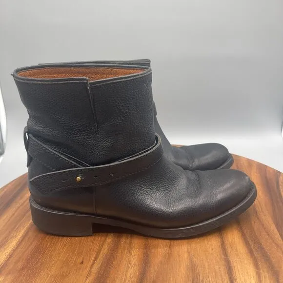 Madewell Biker Boots Womens 8 Moto Brass Strap Ankle Bootie Black Leather 03827