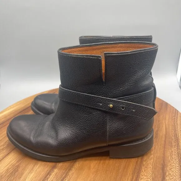 Madewell Biker Boots Womens 8 Moto Brass Strap Ankle Bootie Black Leather 03827