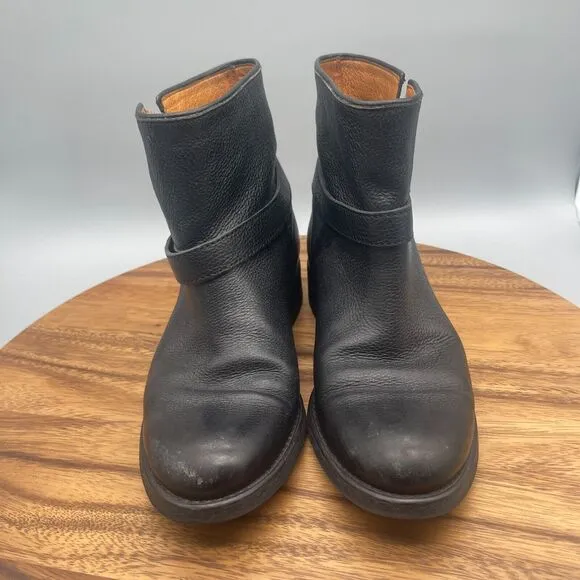 Madewell Biker Boots Womens 8 Moto Brass Strap Ankle Bootie Black Leather 03827