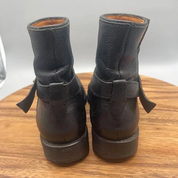 Madewell Biker Boots Womens 8 Moto Brass Strap Ankle Bootie Black Leather 03827