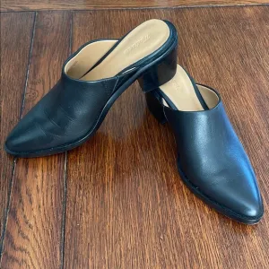 Madewell Black Leather Pointed Toe Mules Heels 7.5