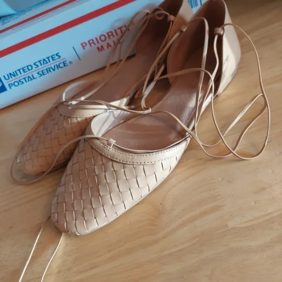 Madewell Celina Lace Up Flats Shoes Tan Brown Sz 8 Boho Beach Party Casual Nwot