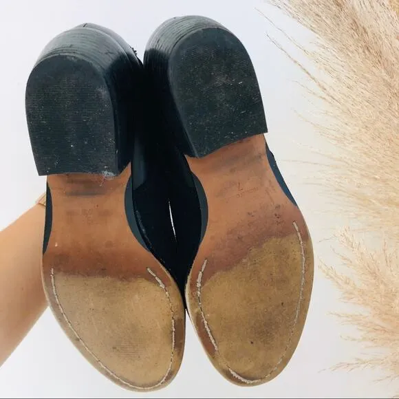 MADEWELL Charley Black Suede Snap Leather Ankle Heeled Booties Boots Women's 7