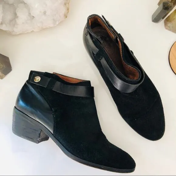 MADEWELL Charley Black Suede Snap Leather Ankle Heeled Booties Boots Women's 7
