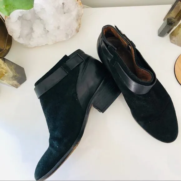 MADEWELL Charley Black Suede Snap Leather Ankle Heeled Booties Boots Women's 7