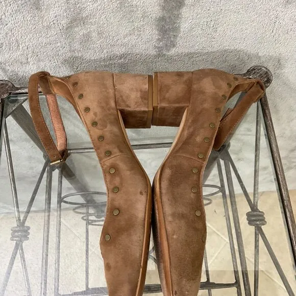 Madewell Inez shoes women’s size 7.5 Mary Jane Studded suede leather Brown ankle