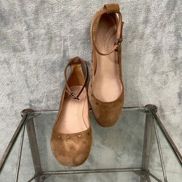 Madewell Inez shoes women’s size 7.5 Mary Jane Studded suede leather Brown ankle