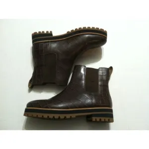 MADEWELL WOMEN'S IVY CHELSEA BROWN LEATHER CROC EMBOSSED ANKLE BOOTS SIZE: 8