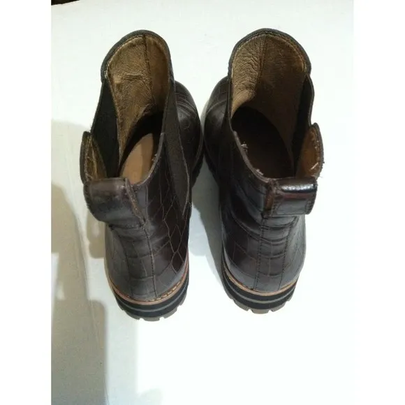MADEWELL WOMEN'S IVY CHELSEA BROWN LEATHER CROC EMBOSSED ANKLE BOOTS SIZE: 8
