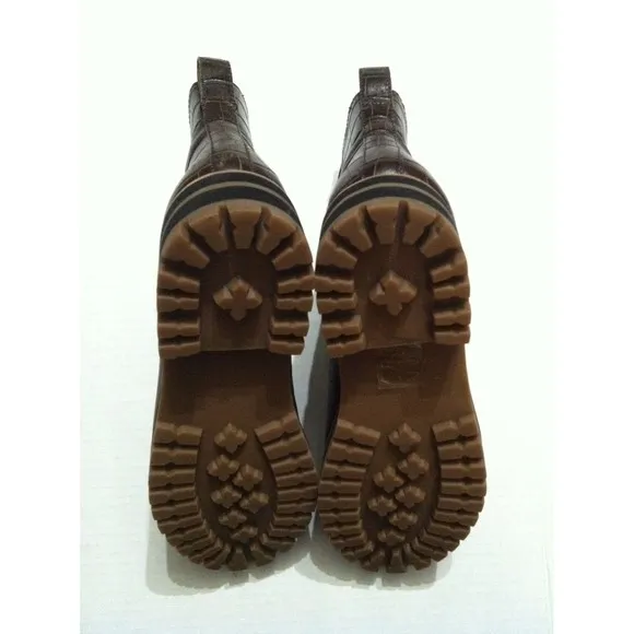 MADEWELL WOMEN'S IVY CHELSEA BROWN LEATHER CROC EMBOSSED ANKLE BOOTS SIZE: 8