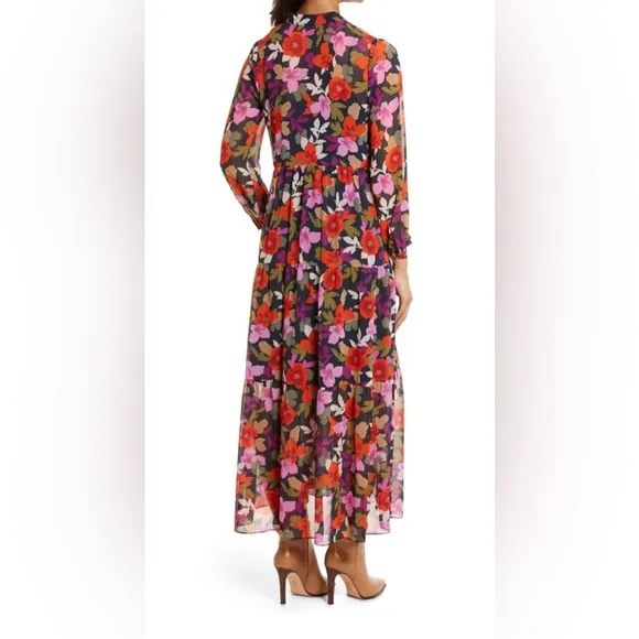 Maggie London Bold Floral Maxi Tiered Shirt Dress