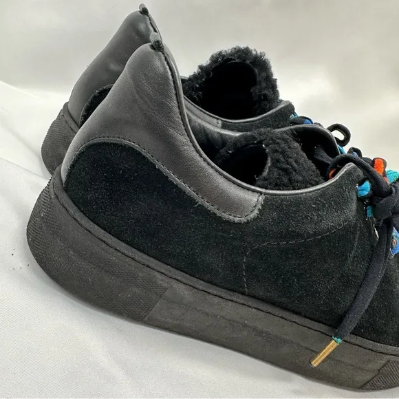 Maje Black Suede Shearling Ribbon Lace Up Sneakers Shoes Size 40 US 10 Women’s