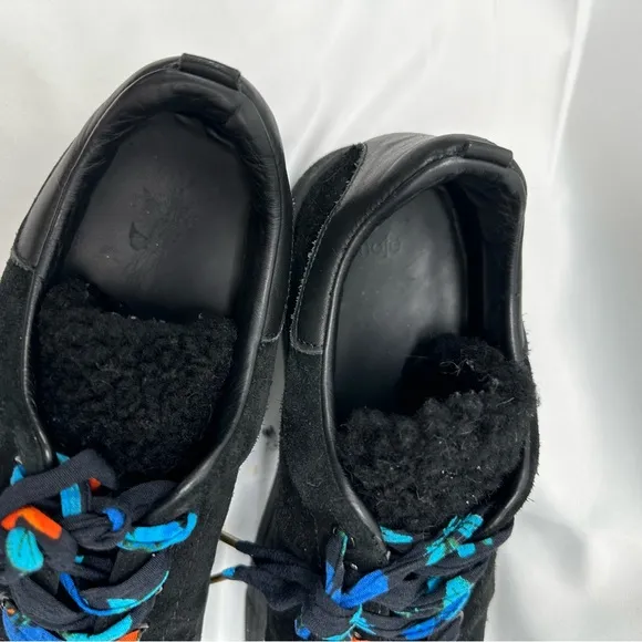 Maje Black Suede Shearling Ribbon Lace Up Sneakers Shoes Size 40 US 10 Women’s