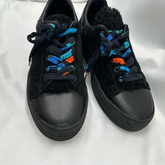 Maje Black Suede Shearling Ribbon Lace Up Sneakers Shoes Size 40 US 10 Women’s