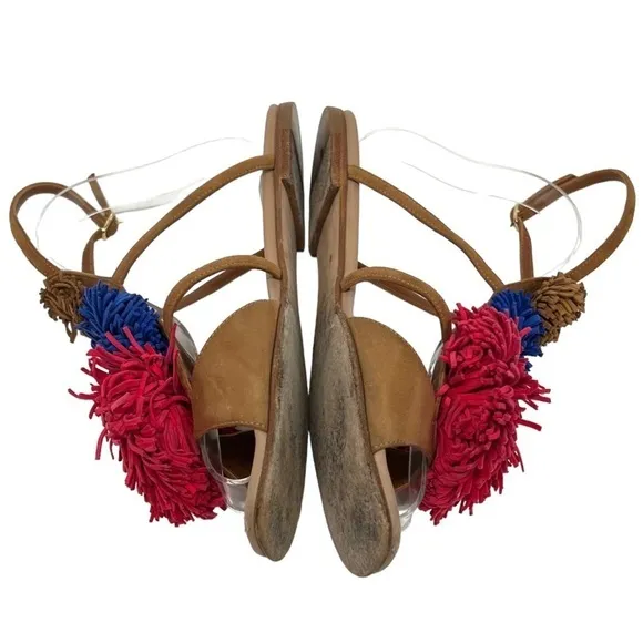 Malone Souliers Leather Pom Pom Colorful Casual Sandals Women’s 38.5