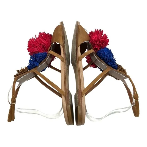 Malone Souliers Leather Pom Pom Colorful Casual Sandals Women’s 38.5
