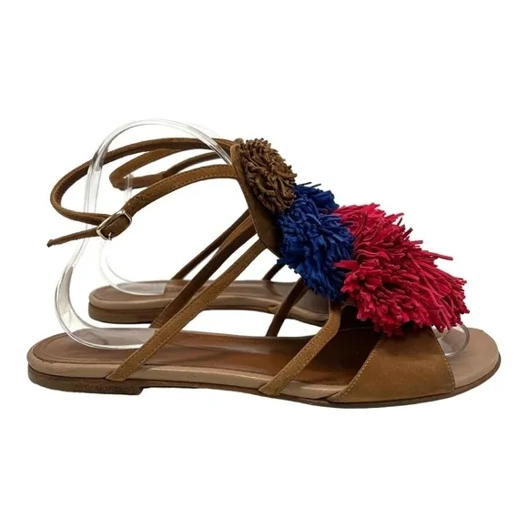 Malone Souliers Leather Pom Pom Colorful Casual Sandals Women’s 38.5