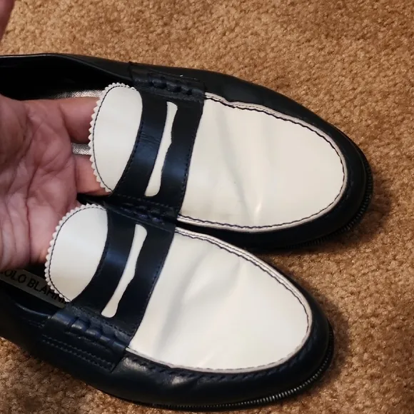 Manolo Blahnik Blue and White Flats