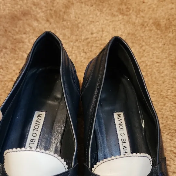 Manolo Blahnik Blue and White Flats
